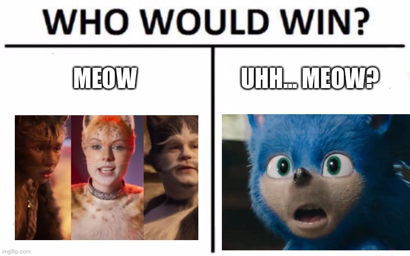 Who Would Win? Meme | MEOW; UHH... MEOW? | image tagged in memes,who would win,cats | made w/ Imgflip meme maker