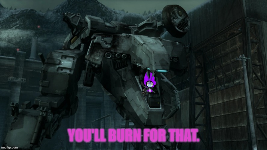 Metal Gear REX Close-Up | YOU'LL BURN FOR THAT. | image tagged in metal gear rex close-up | made w/ Imgflip meme maker