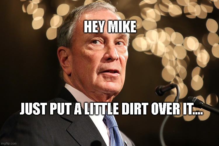Michael Bloomberg | HEY MIKE; JUST PUT A LITTLE DIRT OVER IT.... | image tagged in michael bloomberg | made w/ Imgflip meme maker