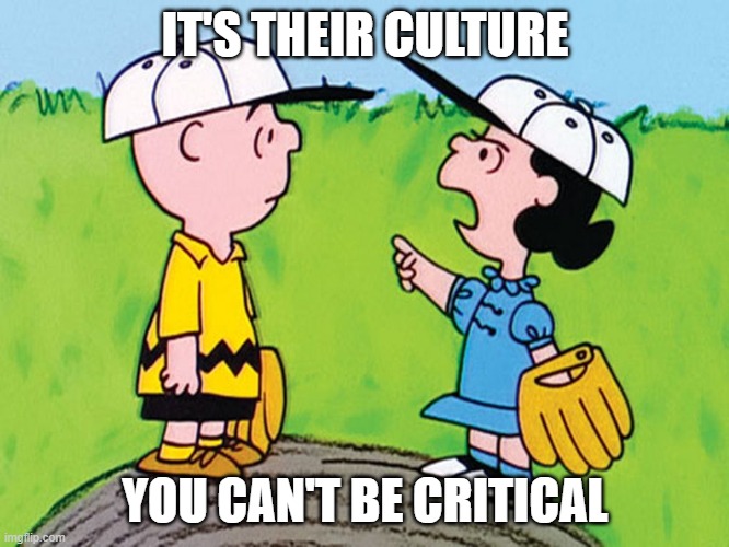 IT'S THEIR CULTURE; YOU CAN'T BE CRITICAL | image tagged in culture | made w/ Imgflip meme maker