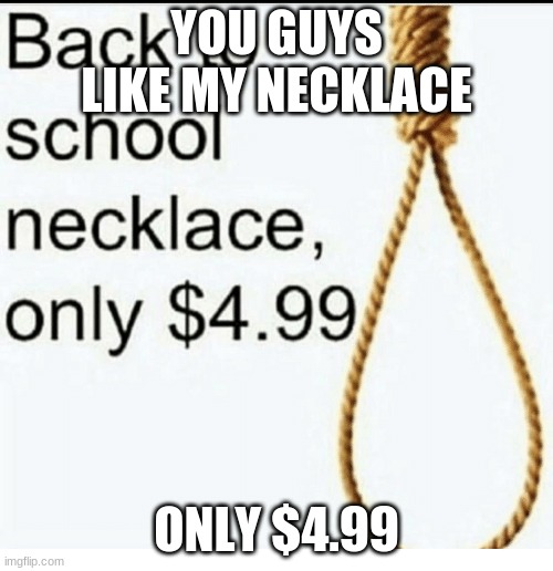 Back to school necklace | YOU GUYS LIKE MY NECKLACE; ONLY $4.99 | image tagged in all me | made w/ Imgflip meme maker