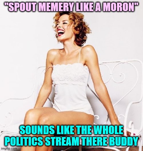 Hmmm. Which side is more likely to "spout memery like a moron"? | "SPOUT MEMERY LIKE A MORON"; SOUNDS LIKE THE WHOLE POLITICS STREAM THERE BUDDY | image tagged in kylie laugh redhead,right wing,welcome to imgflip,politics lol,politics,conservatives | made w/ Imgflip meme maker