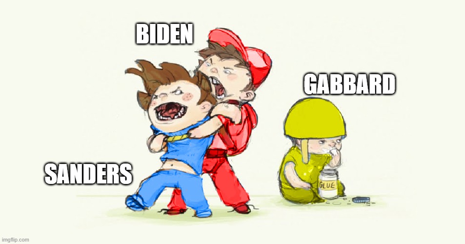 Eating Glue | BIDEN; GABBARD; SANDERS | image tagged in eating glue | made w/ Imgflip meme maker