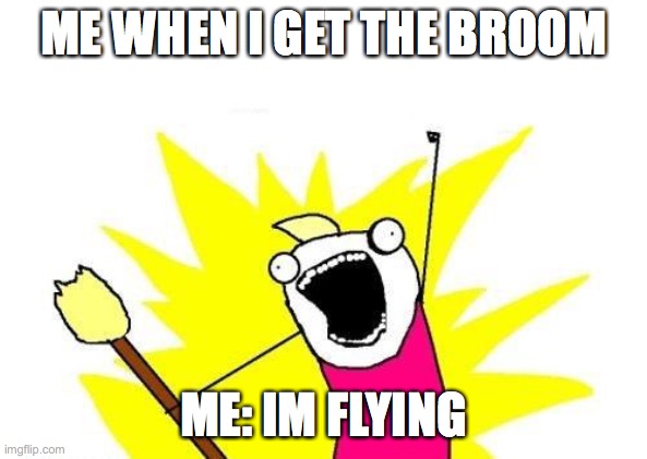 X All The Y Meme | ME WHEN I GET THE BROOM; ME: IM FLYING | image tagged in memes,x all the y | made w/ Imgflip meme maker