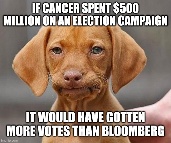 Yup | IF CANCER SPENT $500 MILLION ON AN ELECTION CAMPAIGN IT WOULD HAVE GOTTEN MORE VOTES THAN BLOOMBERG | image tagged in yup | made w/ Imgflip meme maker