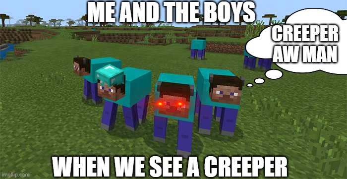 me and the boys | ME AND THE BOYS; CREEPER AW MAN; WHEN WE SEE A CREEPER | image tagged in me and the boys | made w/ Imgflip meme maker