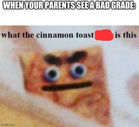 Bad grade | WHEN YOUR PARENTS SEE A BAD GRADE: | image tagged in what the cinnamon toast f is this | made w/ Imgflip meme maker