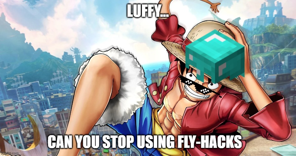 luffy's fly-hacks | LUFFY... CAN YOU STOP USING FLY-HACKS | image tagged in anime,minecraft | made w/ Imgflip meme maker