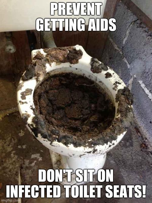 toilet | PREVENT GETTING AIDS DON'T SIT ON INFECTED TOILET SEATS! | image tagged in toilet | made w/ Imgflip meme maker