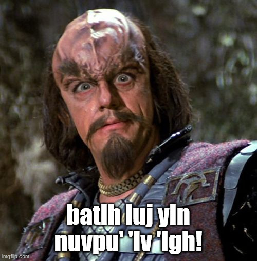 Really, Klingon? | batlh luj yIn nuvpu' 'Iv 'Igh! | image tagged in really klingon | made w/ Imgflip meme maker