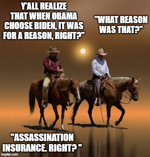 Insurance. Get what you need. | "WHAT REASON WAS THAT?"; "ASSASSINATION INSURANCE. RIGHT? " | image tagged in biden,insurance,arkencide | made w/ Imgflip meme maker