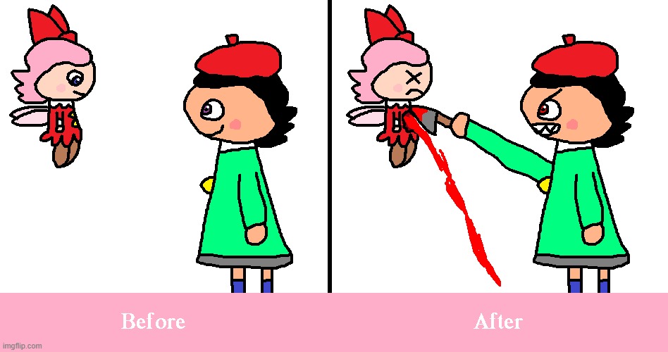 Adeleine Can Not Stop Murdering Ribbon | image tagged in adeleine,ribbon,kirby,gore,blood,cute | made w/ Imgflip meme maker