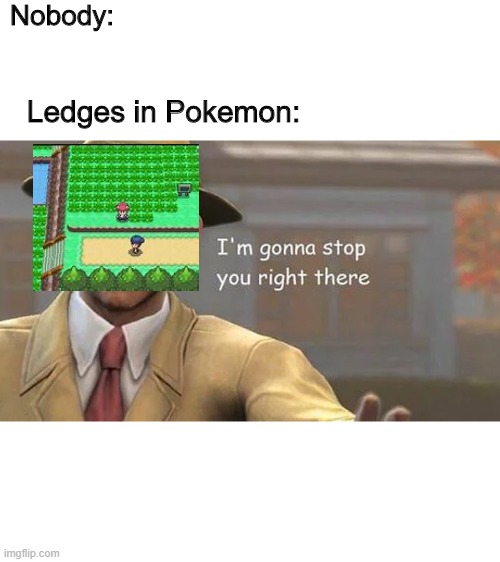I'm gonna stop you right there | Nobody:; Ledges in Pokemon: | image tagged in i'm gonna stop you right there | made w/ Imgflip meme maker