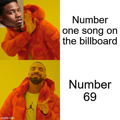 Drake Hotline Bling | Number one song on the billboard; Number 69 | image tagged in memes,drake hotline bling | made w/ Imgflip meme maker