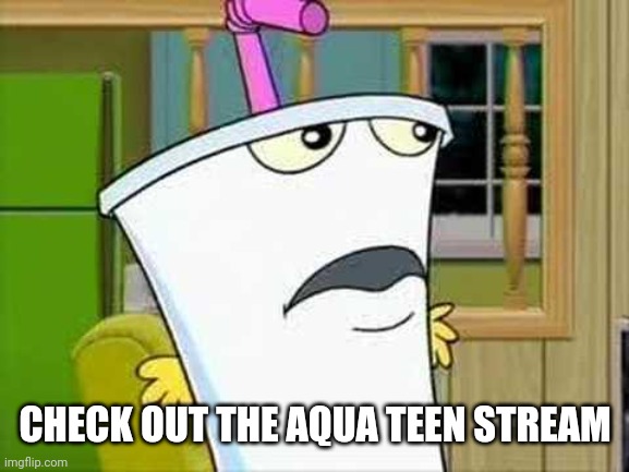 master shake | CHECK OUT THE AQUA TEEN STREAM | image tagged in master shake | made w/ Imgflip meme maker