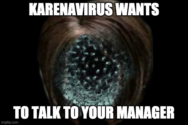 KARENAVIRUS WANTS; TO TALK TO YOUR MANAGER | image tagged in karen,coronavirus | made w/ Imgflip meme maker