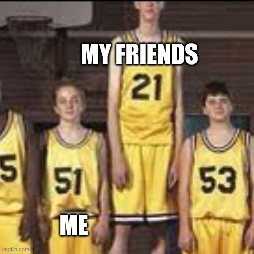 Abnormally tall basketball player | MY FRIENDS; ME | image tagged in abnormally tall basketball player | made w/ Imgflip meme maker