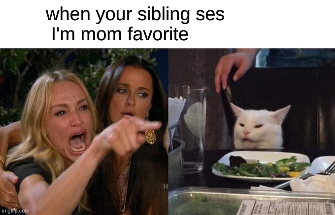Woman Yelling At Cat Meme | when your sibling ses
 I'm mom favorite | image tagged in memes,woman yelling at cat | made w/ Imgflip meme maker