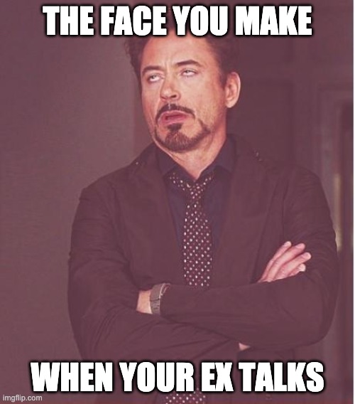 Face You Make Robert Downey Jr Meme | THE FACE YOU MAKE; WHEN YOUR EX TALKS | image tagged in memes,face you make robert downey jr | made w/ Imgflip meme maker