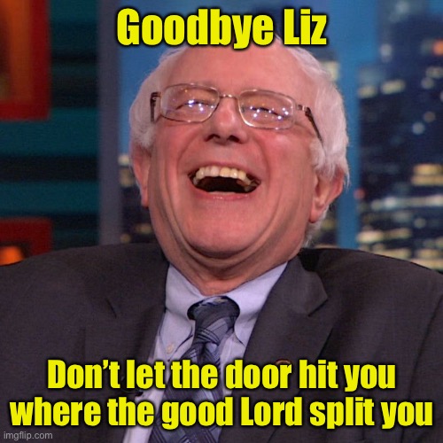 Bernie Sanders laughing | Goodbye Liz; Don’t let the door hit you where the good Lord split you | image tagged in bernie sanders laughing,elizabeth warren | made w/ Imgflip meme maker