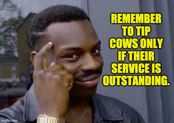 Profound Advice | REMEMBER TO TIP COWS ONLY IF THEIR SERVICE IS OUTSTANDING. | image tagged in profound advice | made w/ Imgflip meme maker