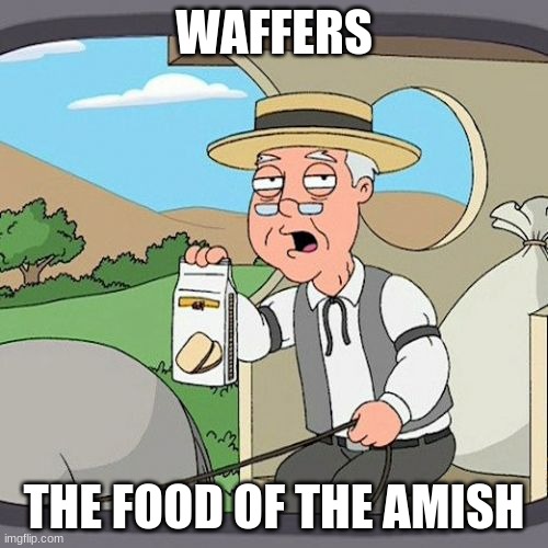 Pepperidge Farm Remembers Meme | WAFFERS; THE FOOD OF THE AMISH | image tagged in memes,pepperidge farm remembers | made w/ Imgflip meme maker