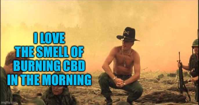 I love the smell of napalm in the morning | I LOVE THE SMELL OF BURNING CBD IN THE MORNING | image tagged in i love the smell of napalm in the morning | made w/ Imgflip meme maker