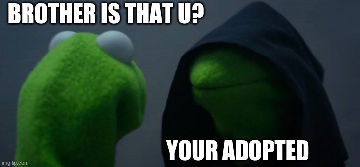 Evil Kermit | BROTHER IS THAT U? YOUR ADOPTED | image tagged in memes,evil kermit | made w/ Imgflip meme maker