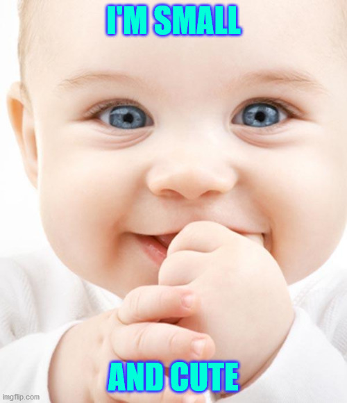 cute small baby | I'M SMALL; AND CUTE | image tagged in cute baby | made w/ Imgflip meme maker
