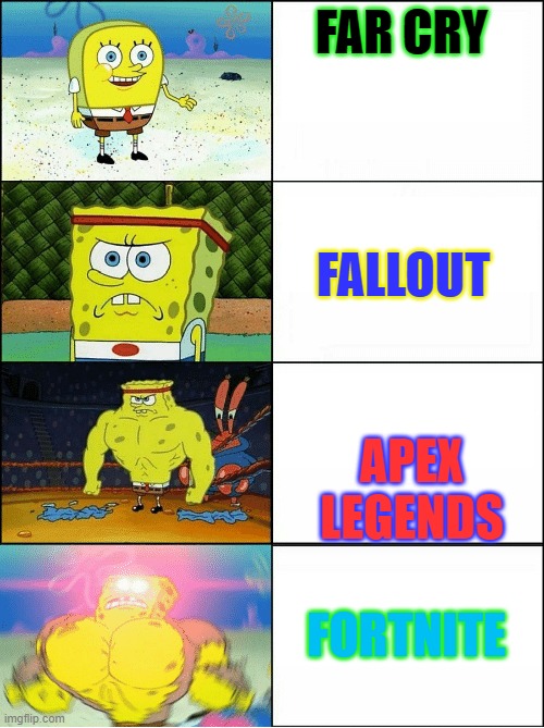 Sponge Finna Commit Muder | FAR CRY; FALLOUT; APEX LEGENDS; FORTNITE | image tagged in sponge finna commit muder | made w/ Imgflip meme maker