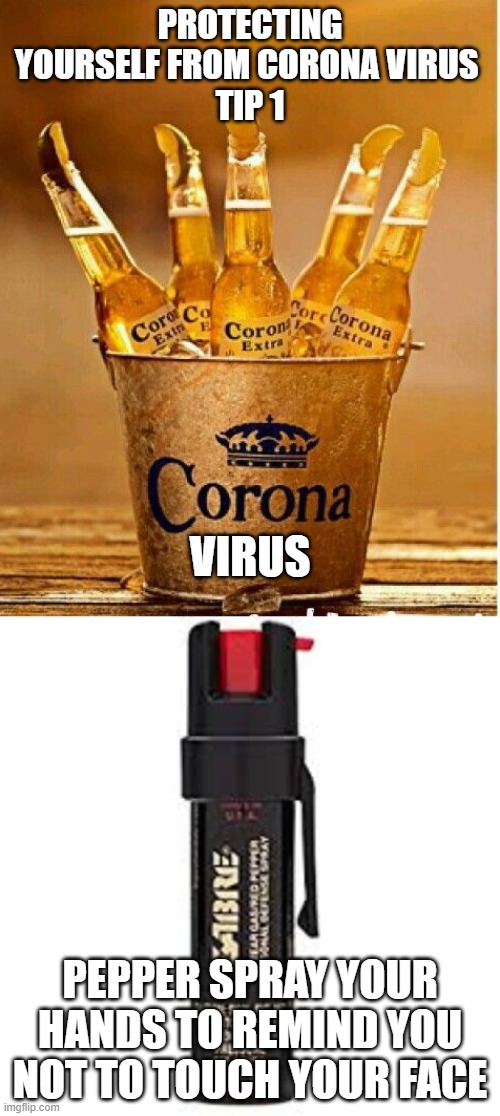 PROTECTING YOURSELF FROM CORONA VIRUS 
TIP 1; VIRUS; PEPPER SPRAY YOUR HANDS TO REMIND YOU NOT TO TOUCH YOUR FACE | image tagged in mykindavirus,corona virus | made w/ Imgflip meme maker