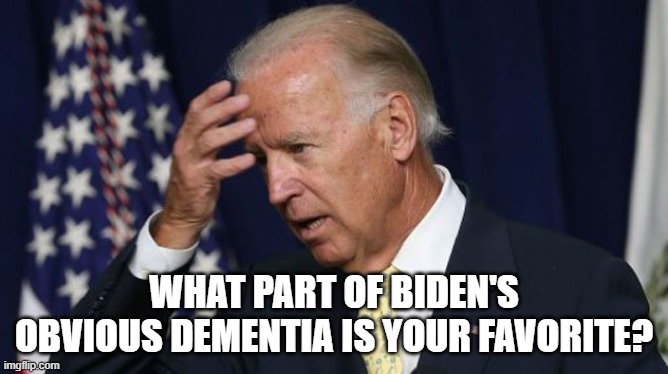 Joe Biden worries | WHAT PART OF BIDEN'S OBVIOUS DEMENTIA IS YOUR FAVORITE? | image tagged in joe biden worries | made w/ Imgflip meme maker