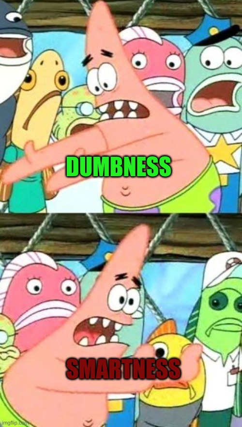 Put It Somewhere Else Patrick Meme | DUMBNESS; SMARTNESS | image tagged in memes,put it somewhere else patrick | made w/ Imgflip meme maker