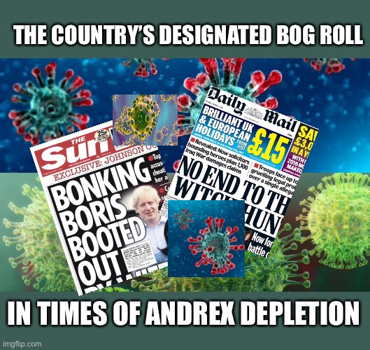 Andrex depletion | THE COUNTRY’S DESIGNATED BOG ROLL; IN TIMES OF ANDREX DEPLETION | image tagged in boris johnson,the daily mail,the sun | made w/ Imgflip meme maker