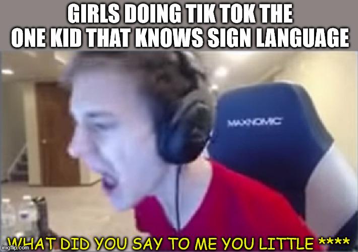 Ninja | GIRLS DOING TIK TOK THE ONE KID THAT KNOWS SIGN LANGUAGE; WHAT DID YOU SAY TO ME YOU LITTLE **** | image tagged in ninja | made w/ Imgflip meme maker