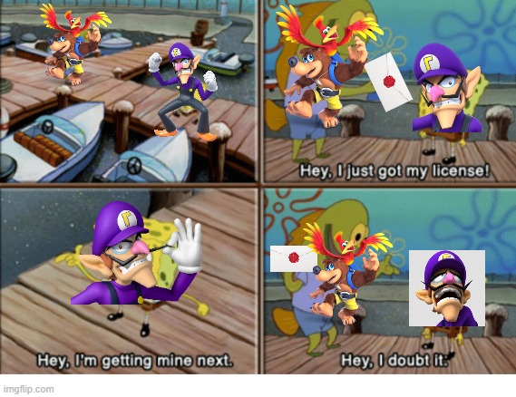 ouch | image tagged in hey i just got my license,super smash bros,waluigi,banjo | made w/ Imgflip meme maker