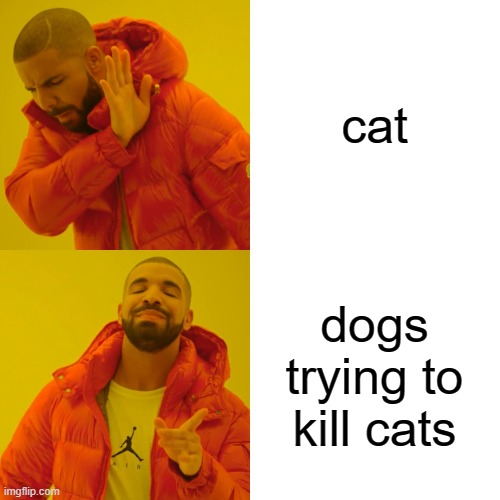Drake Hotline Bling | cat; dogs trying to kill cats | image tagged in memes,drake hotline bling | made w/ Imgflip meme maker