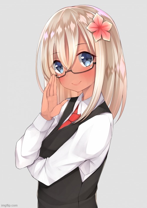 Blonde Anime Girl with Hair Flower and Suit | image tagged in blonde anime girl with hair flower and suit | made w/ Imgflip meme maker