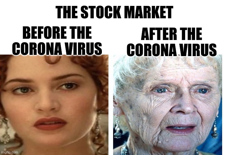 THE STOCK MARKET; BEFORE THE CORONA VIRUS; AFTER THE CORONA VIRUS | image tagged in corona virus,before and after,humor | made w/ Imgflip meme maker