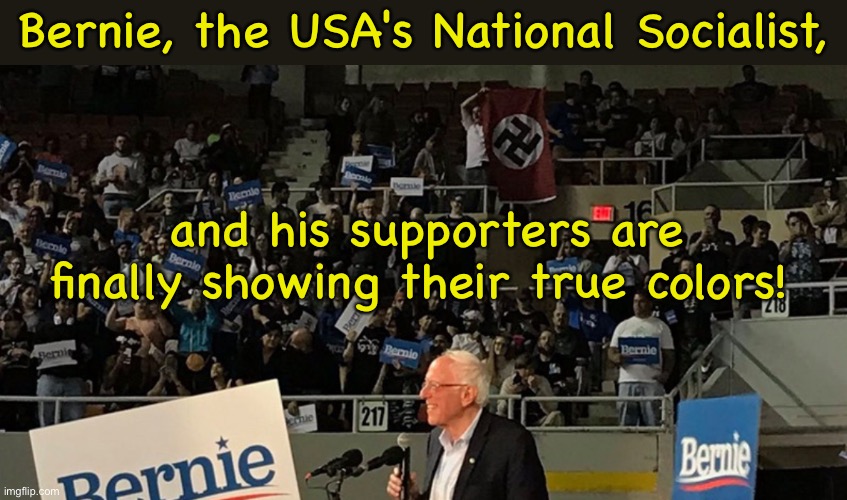 Bernie Swastika | Bernie, the USA's National Socialist, and his supporters are finally showing their true colors! | image tagged in feel the bern | made w/ Imgflip meme maker