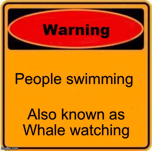 Warning Sign Meme | People swimming; Also known as Whale watching | image tagged in memes,warning sign | made w/ Imgflip meme maker