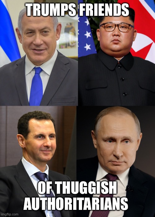 TRUMPS FRIENDS; OF THUGGISH AUTHORITARIANS | image tagged in vladimir putin,kim jong un | made w/ Imgflip meme maker