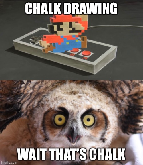 This is not a funny meme | CHALK DRAWING; WAIT THAT’S CHALK | image tagged in not funny | made w/ Imgflip meme maker