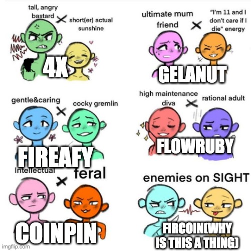 bfb ship dynamics | 4X; GELANUT; FLOWRUBY; FIREAFY; COINPIN; FIRCOIN(WHY IS THIS A THING) | image tagged in ship dynamics | made w/ Imgflip meme maker