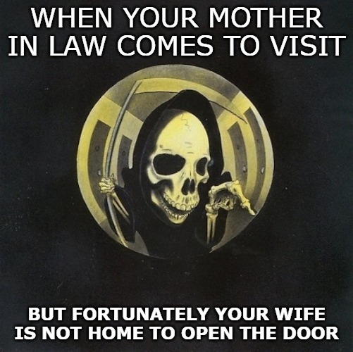 WHEN YOUR MOTHER IN LAW COMES TO VISIT; BUT FORTUNATELY YOUR WIFE IS NOT HOME TO OPEN THE DOOR | image tagged in peephole | made w/ Imgflip meme maker