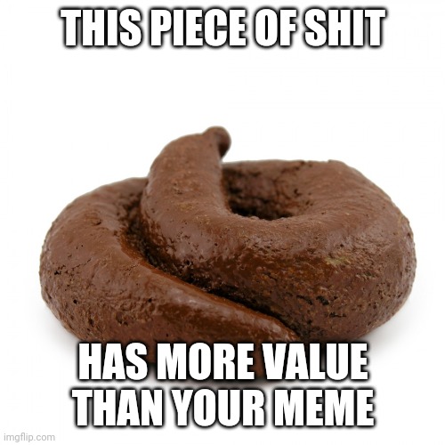 Piece of shit | THIS PIECE OF SHIT HAS MORE VALUE THAN YOUR MEME | image tagged in piece of shit | made w/ Imgflip meme maker