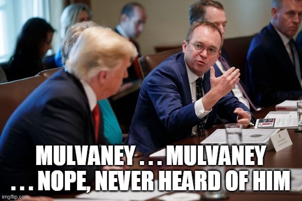 MULVANEY . . . MULVANEY . . . NOPE, NEVER HEARD OF HIM | image tagged in trump | made w/ Imgflip meme maker