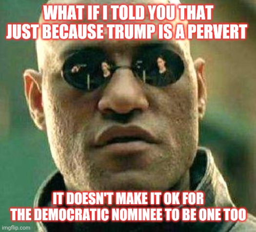 Please don't vote for hair sniffing Biden | WHAT IF I TOLD YOU THAT JUST BECAUSE TRUMP IS A PERVERT; IT DOESN'T MAKE IT OK FOR THE DEMOCRATIC NOMINEE TO BE ONE TOO | image tagged in what if i told you,me too,joe biden,election 2020,bernie sanders | made w/ Imgflip meme maker