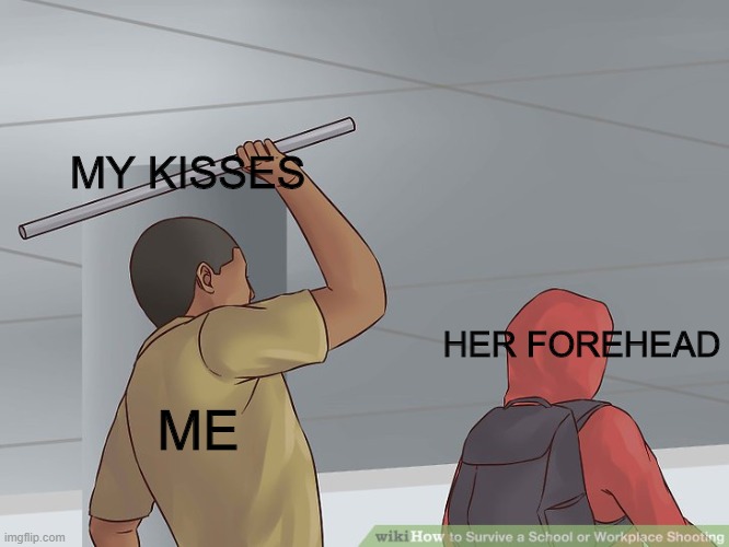 Wikihow Hit With a Bar | MY KISSES; HER FOREHEAD; ME | image tagged in wikihow hit with a bar | made w/ Imgflip meme maker