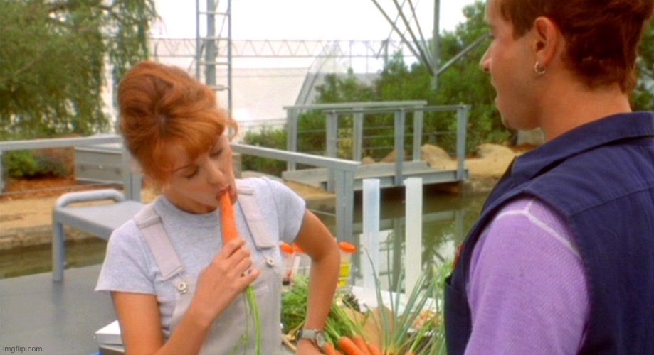 Kylie carrot from Biodome (1996) | image tagged in kylie carrot,carrots,carrot,redhead,actress,oral sex | made w/ Imgflip meme maker